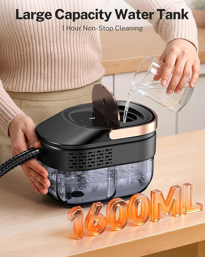 ODSD Steam Cleaner for Home & Car, 15s Fast Heating Handheld Steam Cleaner with 1.6L Tank, 3-Level Pressurized Steamer for Cleaning Tile, Grout, Sofa & Car Detailing (Black-Gold)