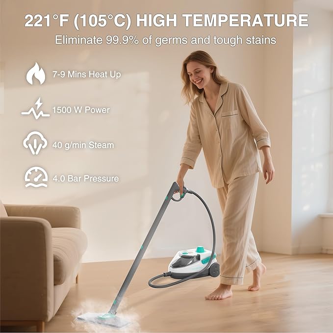 HAUSHOF Steam Cleaner, 1500W Powerful Steam Cleaner for Home with 19 Accessories & 51Oz Water Tank, Chemical-Free Multipurpose Portable Steambot for Floor, Tile, Grout, Couch, Window & Car