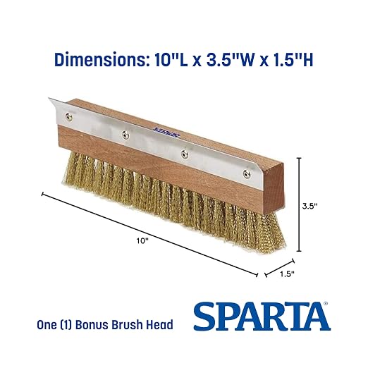12 Carlisle 40-Inch Wood Handles + Bonus Sparta Pizza Oven Brush Head with Brass Bristles & Stainless-Steel Scraper, Durable Commercial-Grade Cleaning Tools