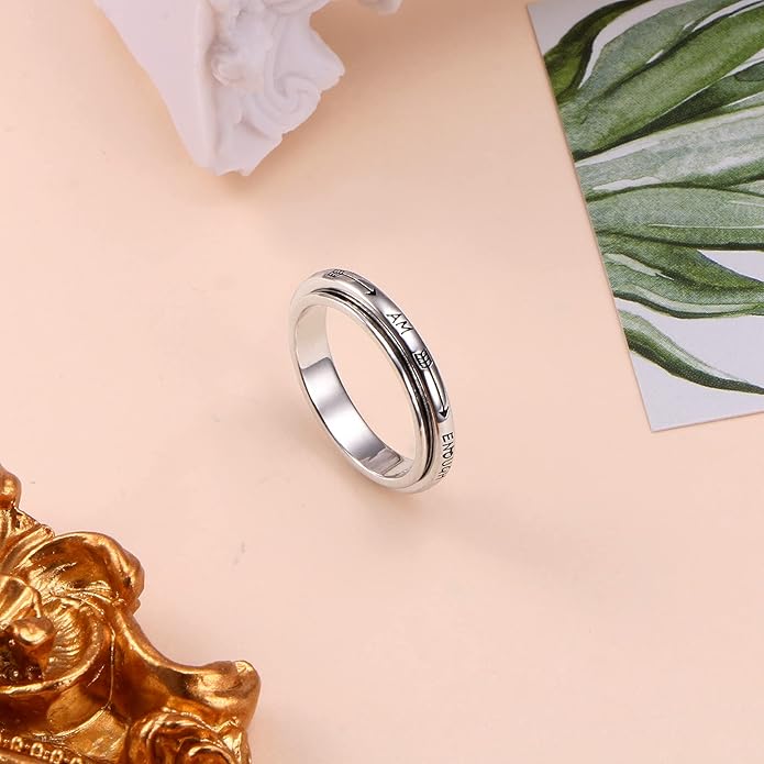S925 Sterling Silver Spinner Fidget Anxiety Worry Relieving Boredom ADHD Autism Band Rings