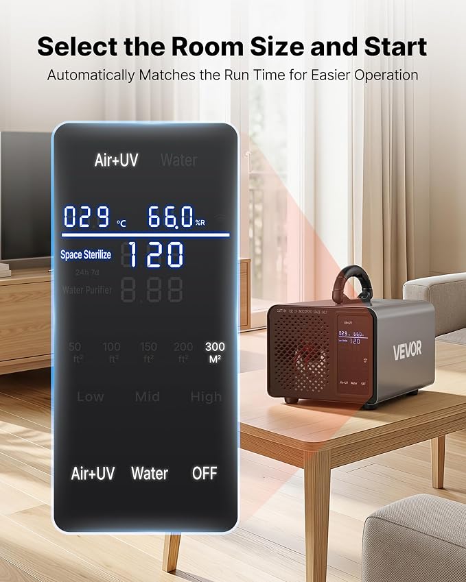 VEVOR Ozone Generator, 36000mg/h Commercial Ozone Machine, with 15s Delayed Start & Area-Based Timer & LCD Touchscreen Display, Industrial Deodorizer for Car, Smoke, Home Odors, Up to 3200 sq.ft