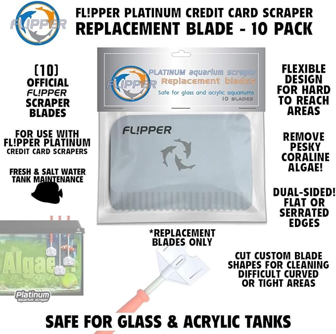 Flipper Platinum Aquarium Hand Scraper Tool – Glass and Acrylic Fish Tank Cleaner – Aquarium Glass Cleaner - Aquarium Glass Scraper with Serrated Blade 18"