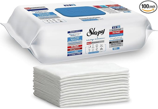 Sleepy Easy Clean XL Heavy Duty Cleaning Wipes (100 Count) – Chlorine-Free Bleach & Vinegar Formula – Large 8"x8" Multi Surface Scrubbing Wipes for Bathroom, Grout, Tile, Glass, Carpet Spots & Stain