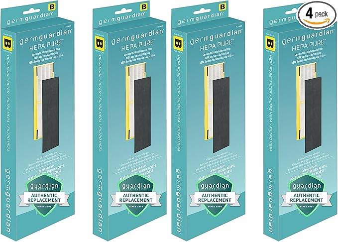 GermGuardian HEPA Pure Genuine Air Purifier Filter B, Removes 99.97% of Pollutants, Wildfire Smoke, Odors, for AC4825, AC4300, AC4900, AC4880, AC4850, CDAP4500,Black/Yellow,FLT4825,2 Count (Pack of 2)