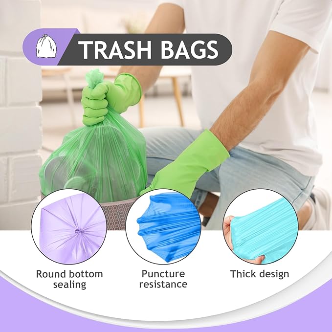 Small Trash Bags 2.6 Gallon 170 Count Strong Trash Bags Colorful Small Garbage Bags, Trash Can Liners for Bathroom Home Office Kitchen Bedroom, fit 5-10 Liter, 1,1.2,1.6,2,2.6,3 Gal,Multicolor