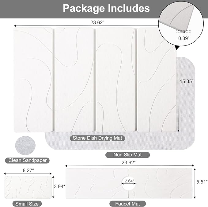 3 PCS Large Stone Dish Drying Mat for Kitchen Counter, Quick Dry Stone Dishes Mats, Sink Faucet Mat, Minimalist Water Absorbing Diatomaceous Earth Drying Pad for Countertop Tableware, Bottles