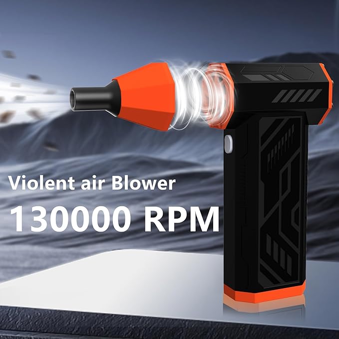 Hair Driers, 130000RPM Electric Air Duster for PC&Keyboard Cleaning，4-Speed Cordless Turbo Fan Rechargeable Reusable Compressed Air Blaster