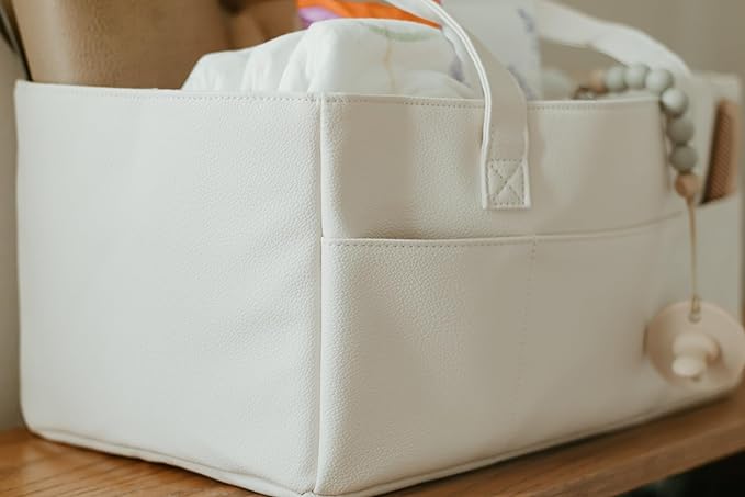 Uniklook Baby Diaper Caddy - Faux Leather -Nursery Storage Bin and Car Organizer for Diapers and Baby Wipes Stylish Nursery Storage Basket
