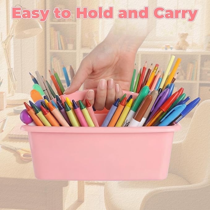 Kathfly 6 Pack Multipurpose Compartment Caddy, Plastic Storage Boxes with Handle, Assorted Colors Table Caddies Organizer for Classroom Office School Home Shower Supplies (Macaron Color)