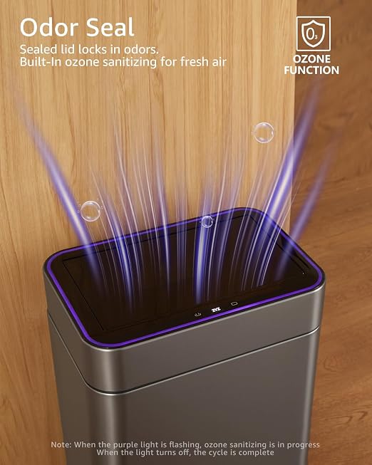 Automatic Trash Can Touchless 13 Gallon / 50L, Motion Sensor Trash Can with USB Rechargeable, Automatic Garbage Can for Kitchen, Butterfly Soft-Close Lid & Ozone Sanitizing (Includes 240 Trash Bags)