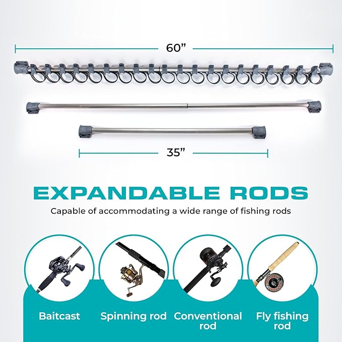 2 Pc Fishing Rod Holder for Car- Fishing Pole Rack - SUV Truck Fly Rod Holder - Holders for Garage Organization & Storage Rack Wall Organizer for Mops, Brooms, Shovel- Car Clothes Hanger bar