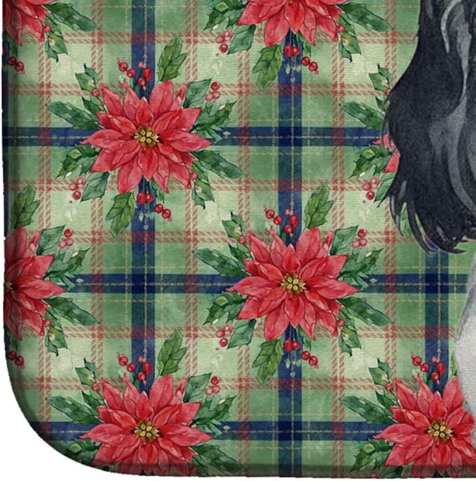 Caroline's Treasures Black and White English Springer Spaniel Christmas PoinsettIas Dish Drying Mat Absorbent Dish Drying Mat Pad for Kitchen Counter Dish Drainer Mat for Countertop, 14 x 21"