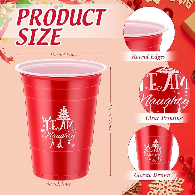 Sliner 60 Pcs 16 oz Christmas Disposable Cups Bulk Plastic Coffee Team Naughty or Nice Plastic Disposable Drinking Cups for Party Drinks Supplies