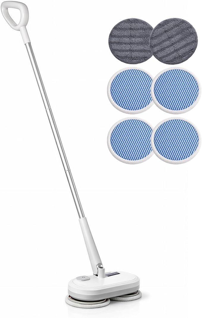 Cordless Electric Spin Mop - Lightweight Powerful Cleaner for Hardwood, Tile, Laminate & Vinyl Floors with 6 Washable Pads (Gray and Blue)