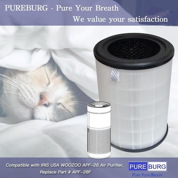 PUREBURG APF-28F Replacement Filter Compatible with IRIS USA WOOZOO APF-28 Air Purifier, H13 4-Stage Filtration Activated Carbon 2-in-1