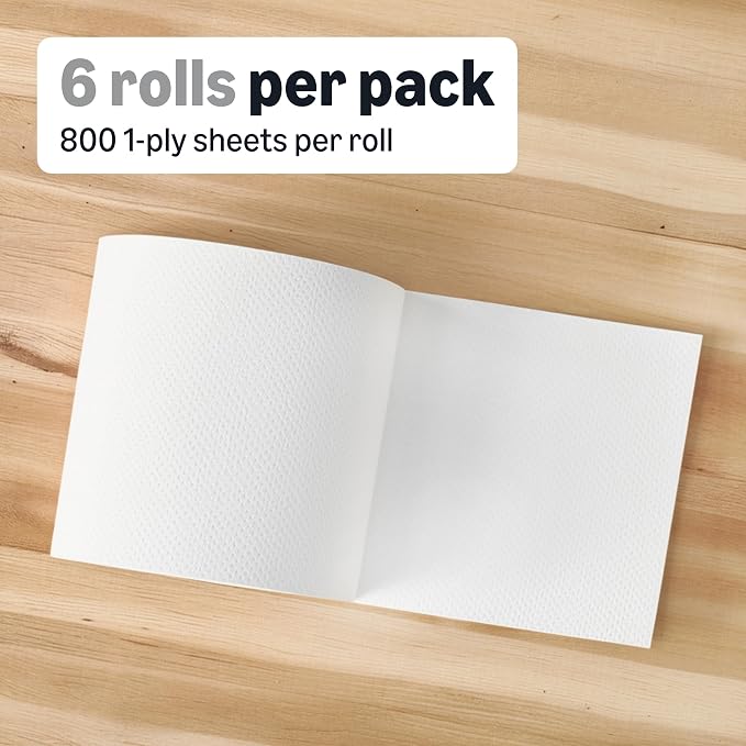 Amazon Basics 1-Ply White Hardwound Paper Towels | Bulk | High Capacity Roll | Compatible with Universal Dispensers | FSC Certified | 800 feet per Roll (6 Rolls) (Previously AmazonCommercial)