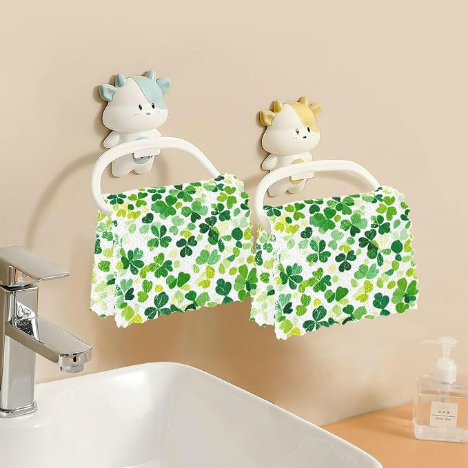 Bright Green Clover St. Patrick Kitchen Towels Dish Cloths Set of 6 Microfiber Cleaning Cloths for Cars Super Absorbent Machine