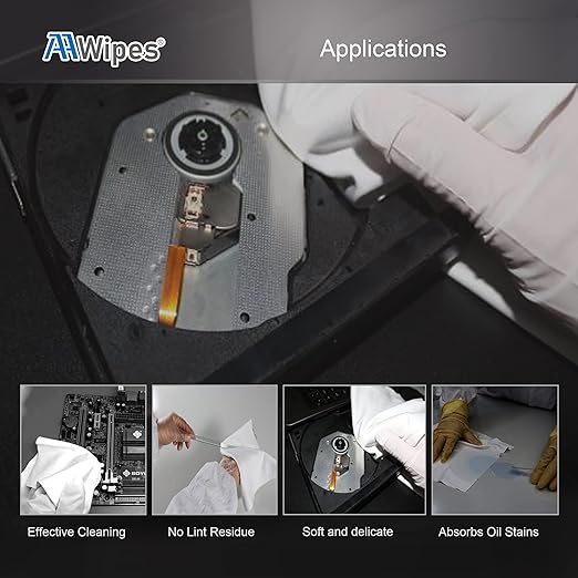 AAwipes Cleanroom Microfiber Wipes 4"x4" Knitted Superfine (400 Counts/Bag, 180gsm, Polyester-Polyamide, #MF18004) High-End Lint Free Cloths for Fiber Optics, Laser Sealed Edge, Class 100 Cloths