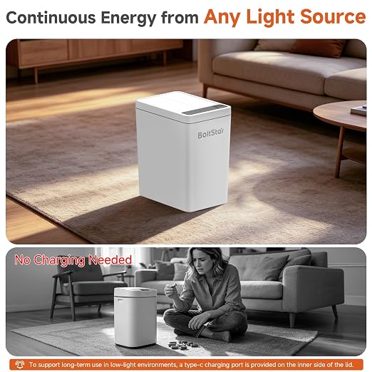 Solar Automatic Trash Can: 2 Pack 2.6 Gallon & 4 Gallon Motion Sensor Garbage Can, No Charging Required, Slim Smart Touchless Trash Bin with Lid for Bedroom, Living Room, Bathroom, Office, RV, White