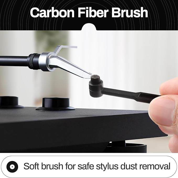 Vinyl Record Cleaning Kit Cleaner Player Cleaning Accessories Album Care Velvet Anti Static Carbon Fiber Stylus Brush Rubber Blower Record Mitts Storage Bag (7-in-1 Vinyl Record Cleaning Kit)