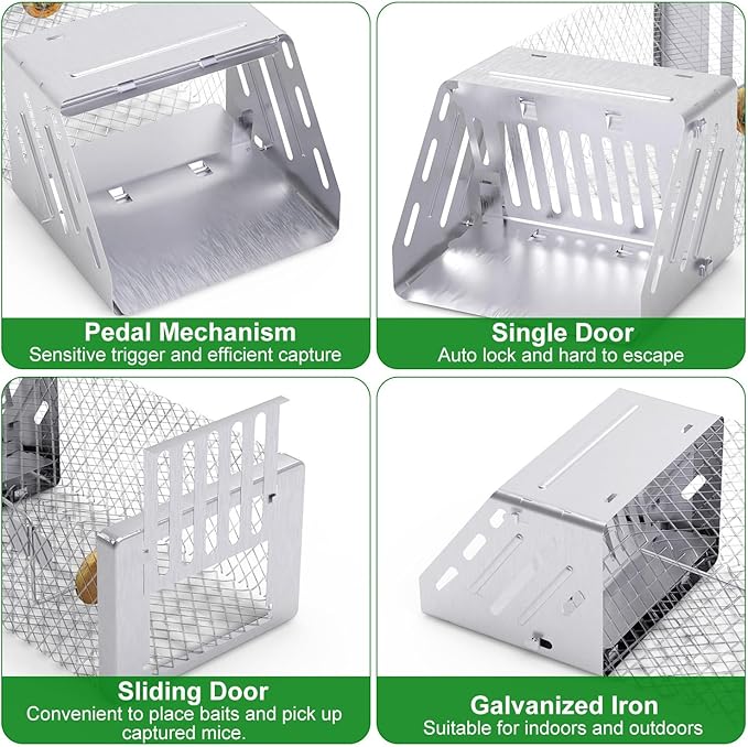 Humane Rat Trap, Automatic Continuous Mouse Cage Single Door Live Animal Trap Cage Indoor Outdoor for Small Rodents Chipmunk Mice Voles, Catch and Release