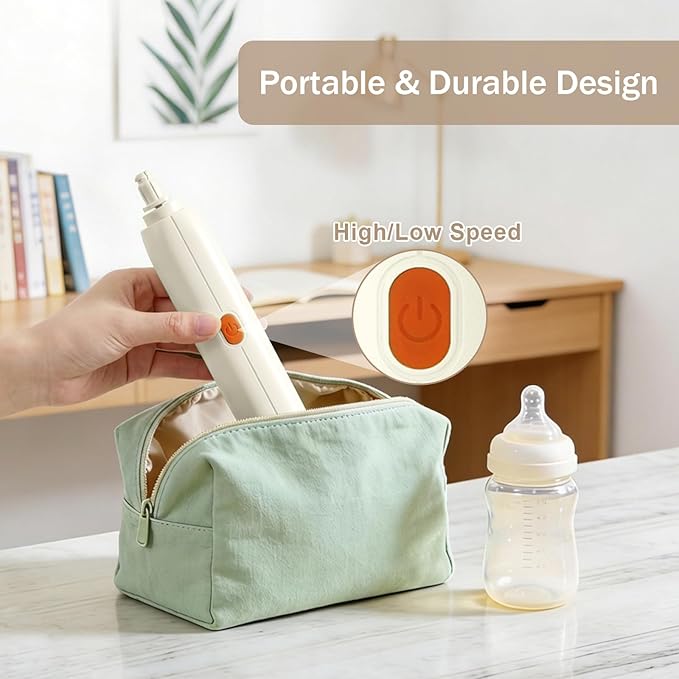 Electric Bottle Brush Cleaner Set, USB Rechargeable 360° Spin Baby Bottle Cleaner with 2 Brush Heads & Straw Brush, Waterproof, High/Low Speed, Portable Travel Cleaning Kit, White