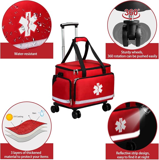 Medical Bag Rolling Roller Bag Trolley Duffel Nurses EMT CNA RN Empty for First Aid Responder Home Health Care Nursing Student Roll Duffle Bag Carry on Wheels Wheeled Work Physicians Doctor