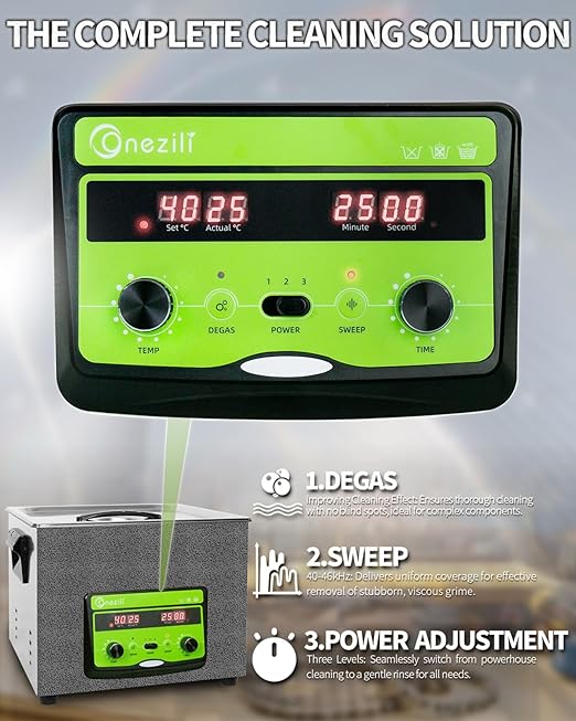 ONEZILI Ultrasonic Cleaner 15L, 360W Ultrasonic Parts Cleaner w/Adjustable Power, Sweep & Degas for 360°Cavitation Cleaning- Industrial Ultrasonic Cleaning Machine for Carburetor & Mechanical Parts
