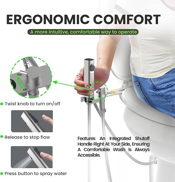 RV Bidet Sprayer with Stainless Steel Holster, Side-Mounted Handheld Bidet with Hose, RV Fitting, Shut-Off Handle, for Motorhomes, Travel Trailers & Campers Toilet (Chrome-SideMount)