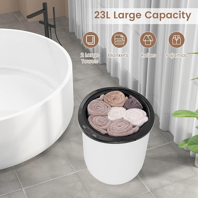 Giantex Towel Warmer Bucket, 23L Large Hot Towel Bucket for Bathroom Spa, Wood Handle, 3 Heating Modes, Adjustable Timer & Auto Shut Off, Fits Up to Two 40" x 70" Oversized Towels, Blankets, Black