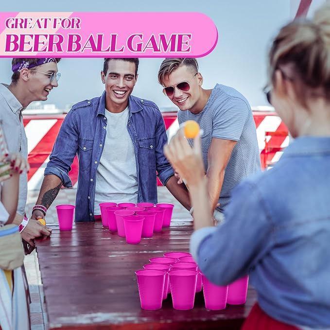 Funnymoom 100 Pcs 12 oz Hot Pink Disposable Plastic Cups 12 oz Hot Pink Party Drinking Beverage Cups Bulk for Bachelor Party Wedding Flamingo Birthday Supplies