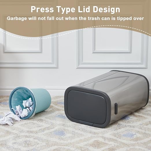 Fashionwu 55L/14.5 Gallon Kitchen Trash Can, Stainless Steel Trash Can with Lid, Anti-Fingerprint Soft-Close Lid Silent, Suitable for Kitchen, Office, Bedroom, Living Room (Gray, Press Top Lid)