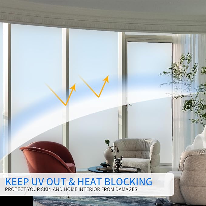 DERZGAO Window Privacy Film with Installation Tools, Blinds Pattern, Static Cling, Anti UV, Heat Control, Ideal for Home Shower Office Glass Door (White Frosted, 35.4X157.4Inch)