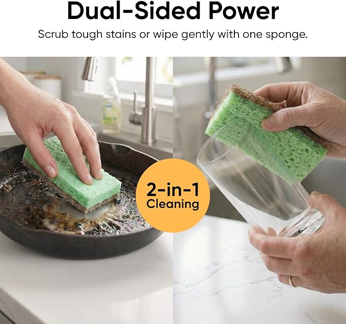 Superio Non-Scratch Cellulose Sponge Scrub Heavy Duty Kitchen Sponges Scrubbers with Scouring Pad (24)