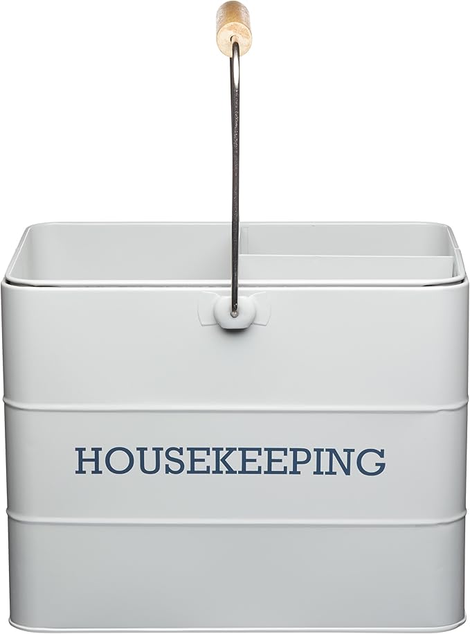 KitchenCraft Living Nostalgia Cleaning Caddy with Handle, Metal, 33 x 21 x 26 cm, French Grey