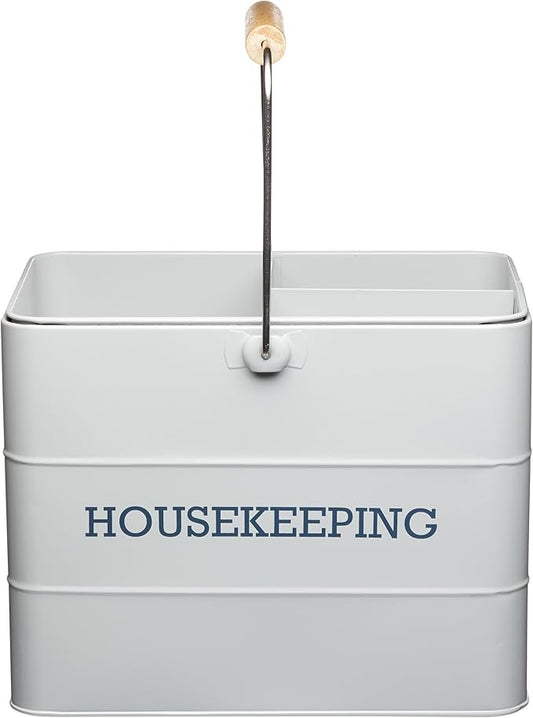 KitchenCraft Living Nostalgia Cleaning Caddy with Handle, Metal, 33 x 21 x 26 cm, French Grey