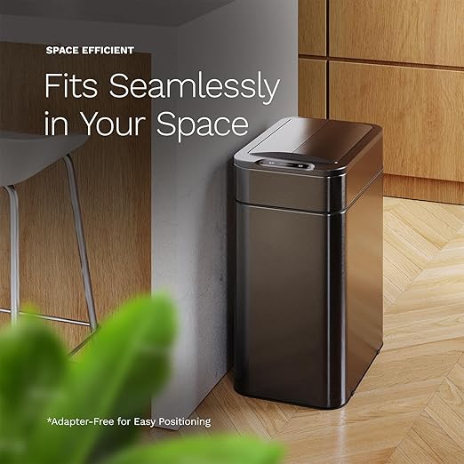hOmeLabs - 13 Gallon Kitchen Trash Can - Retractable Automatic Sensor Butterfly Lid, Space-Saving Design, Easy to Clean, Battery-Operated with Batteries Included - Dark Stainless Steel