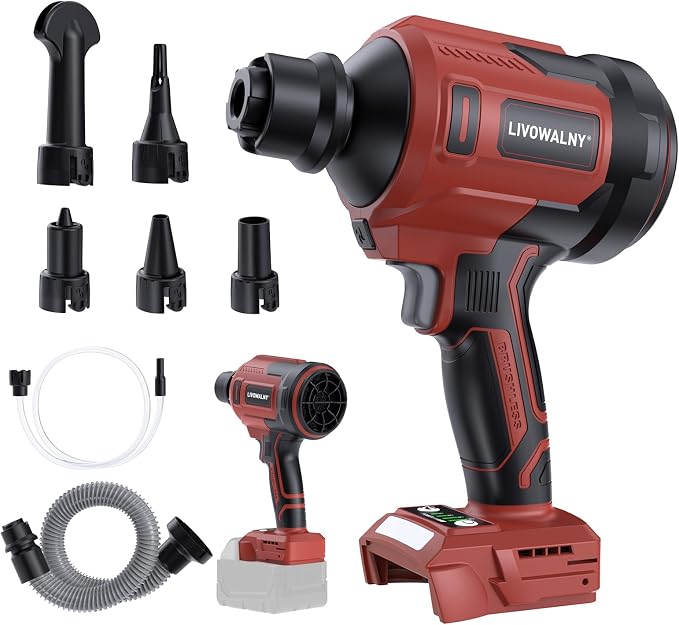 LIVOWALNY Upgraded Air Blower Compatible with Milwauke 18V Battery, 4-in-1 Compressed Air Duster, 480MPH, 120,000 RPM Brushless Motor, 4-Speed Leaf Blower for Car, PC, Workshop (Tool Only,No Battery)