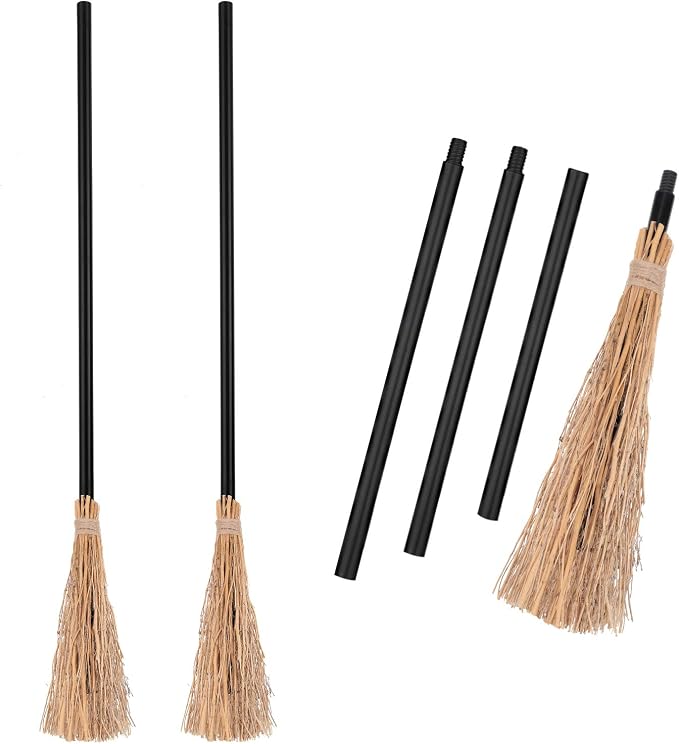 2 Pieces Halloween Witch Broom 52 Inch Plastic Detachable Wizard Broomstick Halloween Witches Cosplay Broom Wizard Costumes Realistic Props Accessories
