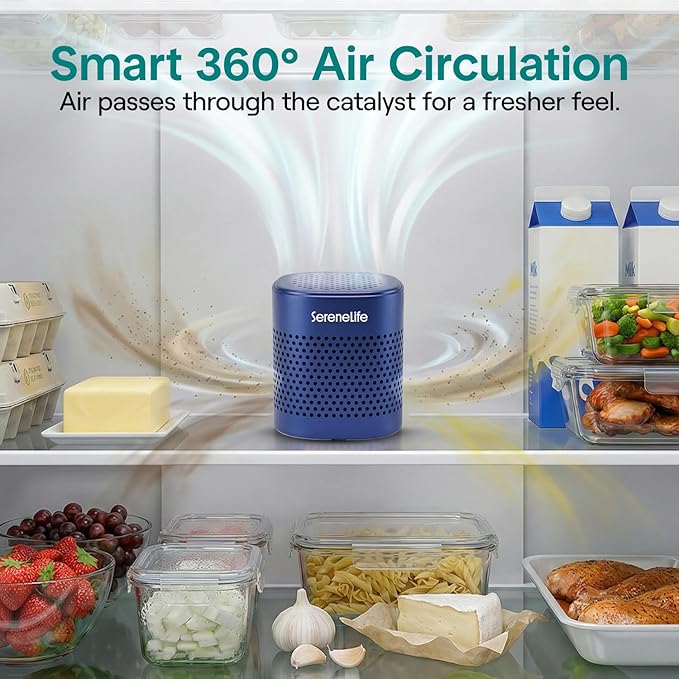 SereneLife Fridge Deodorizer & Odor Eliminator, Multi-Use Refrigerator Deodorizer Aluminum Pod for Freezer, Closet, Car, Shoes & Enclosed Spaces, Compact, Reusable & Lasts Up to 10 Years (Blue)