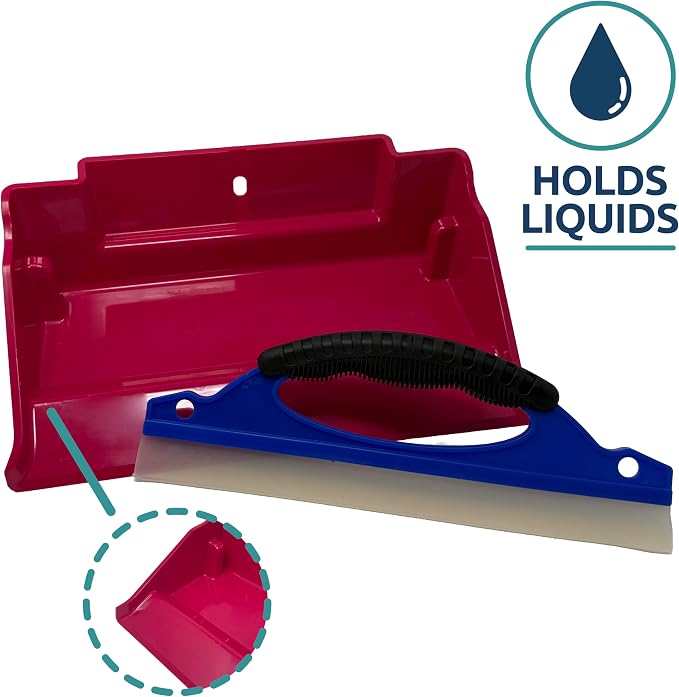 Mess Ranger | Patented Wet/Dry Cleanup Tool with Ramp & Reservoir | Captures 12oz of Liquid Spills & Pet Messes | Squeegee & Dustpan Set for Kitchen or Shop | Replace Paper Towels (Pink)