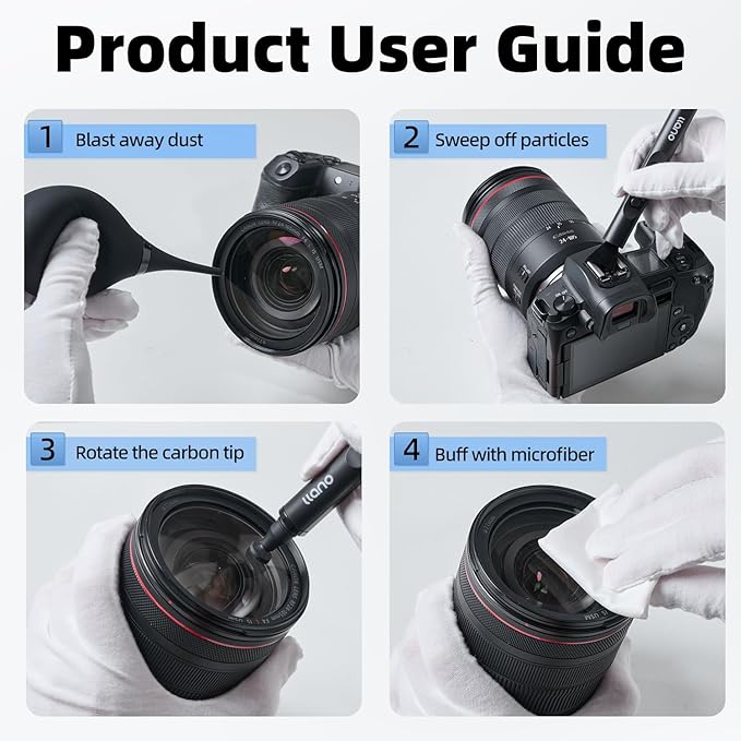 llano 7-in-1 Camera Lens Cleaning Kit with Cleaning Solution 60ml, Swab, Pen, Air Blower, Nano-Fiber Cloth, Wipes, Storage Bag, Multifunctional Cleaning Kit for Computer PC MacBook iPhone Camera