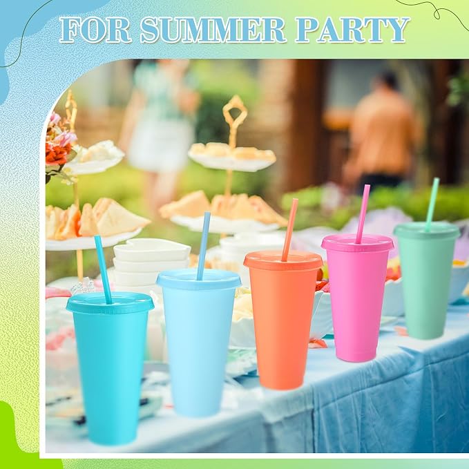 Honeydak 60 Pack Tumbler with Straw and Lid Bulk Cups for Gifts Water Bottle Iced Coffee Travel Mug Cup Reusable Plastic Tumblers for Party Birthdays 24-27 oz (Macaron Color)