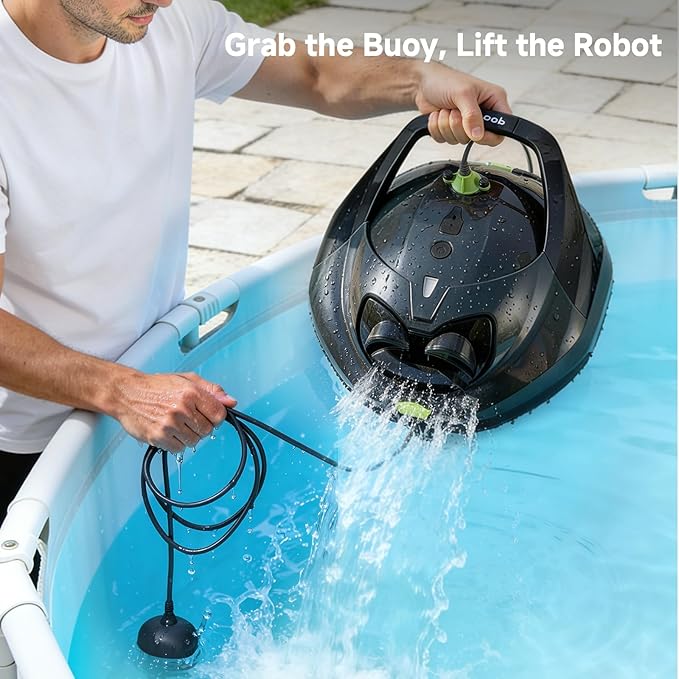 Pooloob PF1 Cordless Pool Vacuum Cleaner Robot for Daily Pool Maintenance, Floor Only Cleaning for Above/In Ground Pools, Triple Filtration, Floating Buoy & Tether, Not for Initial or Deep Cleaning
