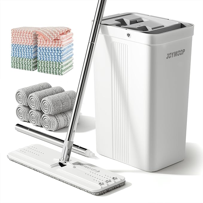 JOYMOOP Mop and Bucket with Wringer Set with Microfiber Cleaning Cloth, Househould Cleaning Tool of Floor Mop and Kitchen Towels