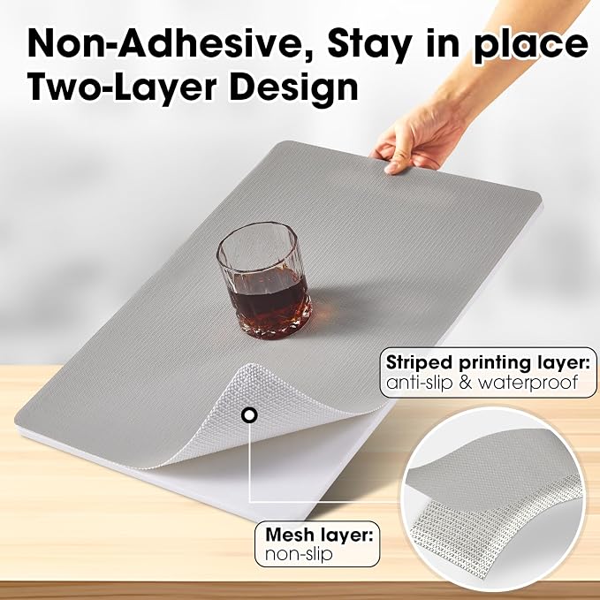 Drawer and Shelf Liner, Non-Slip Kitchen Cabinet Liners Non-Adhesive Thick Strong Grip Waterproof Washable Mats Protect Dresser Shelves Cupboard Bathroom Cabinets, Light Gray, 12 in X 20 FT