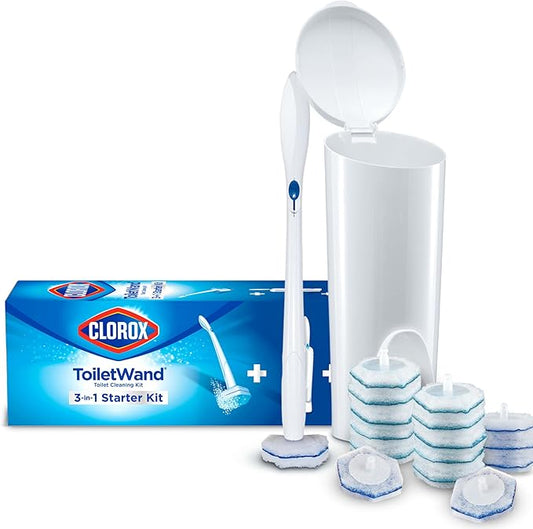 Clorox ToiletWand Disposable Toilet Cleaning System, ToiletWand, Storage Caddy, Toilet Bowl Cleaner, 16 Disinfecting ToiletWand Refills Scrubbing Pads