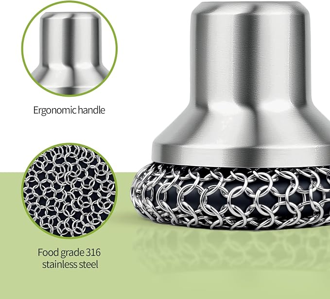 Cast Iron Scrubber and Scraper, 316 Chain Mail Scrubber for Cleaning Dishes, Stock Pots, Black, 1 Count ((Large Chain Mail))