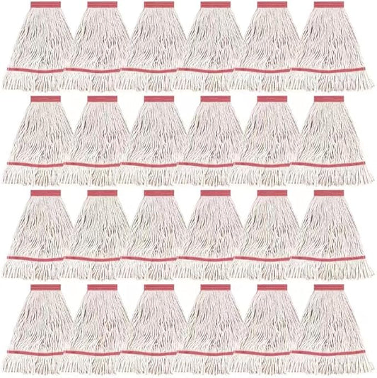 MATTHEW CLEANING Heavy Duty Mop Head Commercial Replacement for General and Floor Cleaning, Wet Industrial Blue Cotton Looped End String Head Refill (Case of 24) White