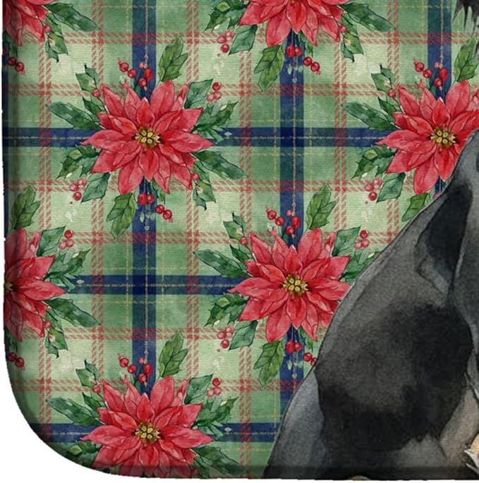 Caroline's Treasures Black and Tan Saluki Christmas PoinsettIas Dish Drying Mat Absorbent Dish Drying Mat Pad for Kitchen Counter Dish Drainer Mat for Countertop, 14 x 21", Multicolor